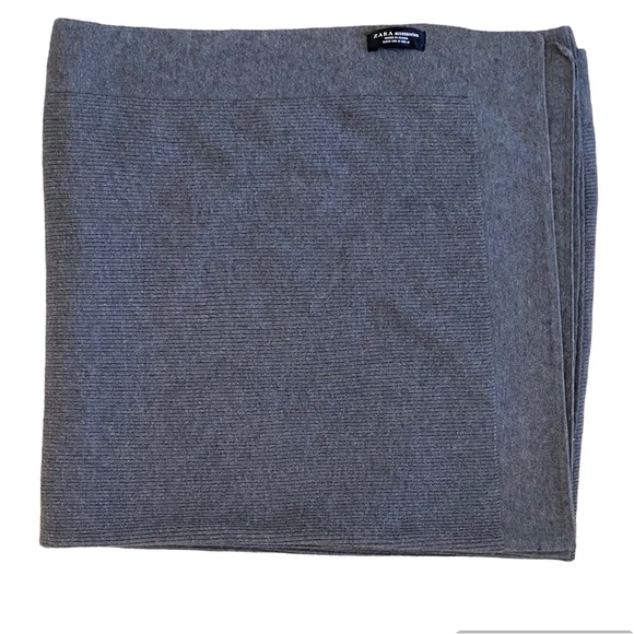 Zara Wool Fine Knit Grey Ribbed Oversized Scarf/Wrap - Picture 6 of 11